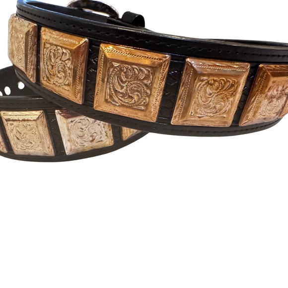 Ranger Black Leather Western Belt GoldTone Square paisley‎ stud Accents woman 42 main image 13
